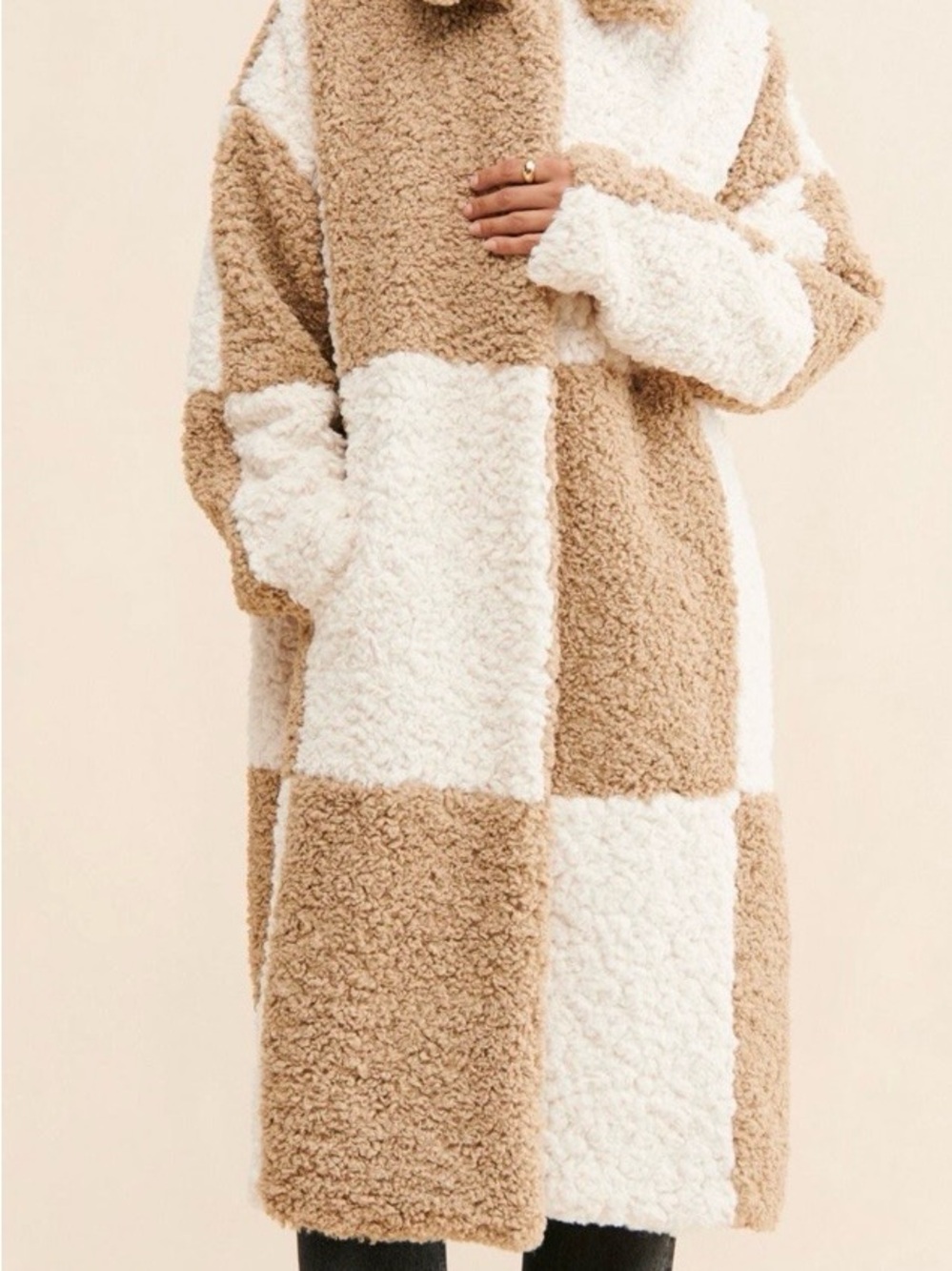 Free People - Jayley Colorblock Teddy Jacket in Beige & Cream